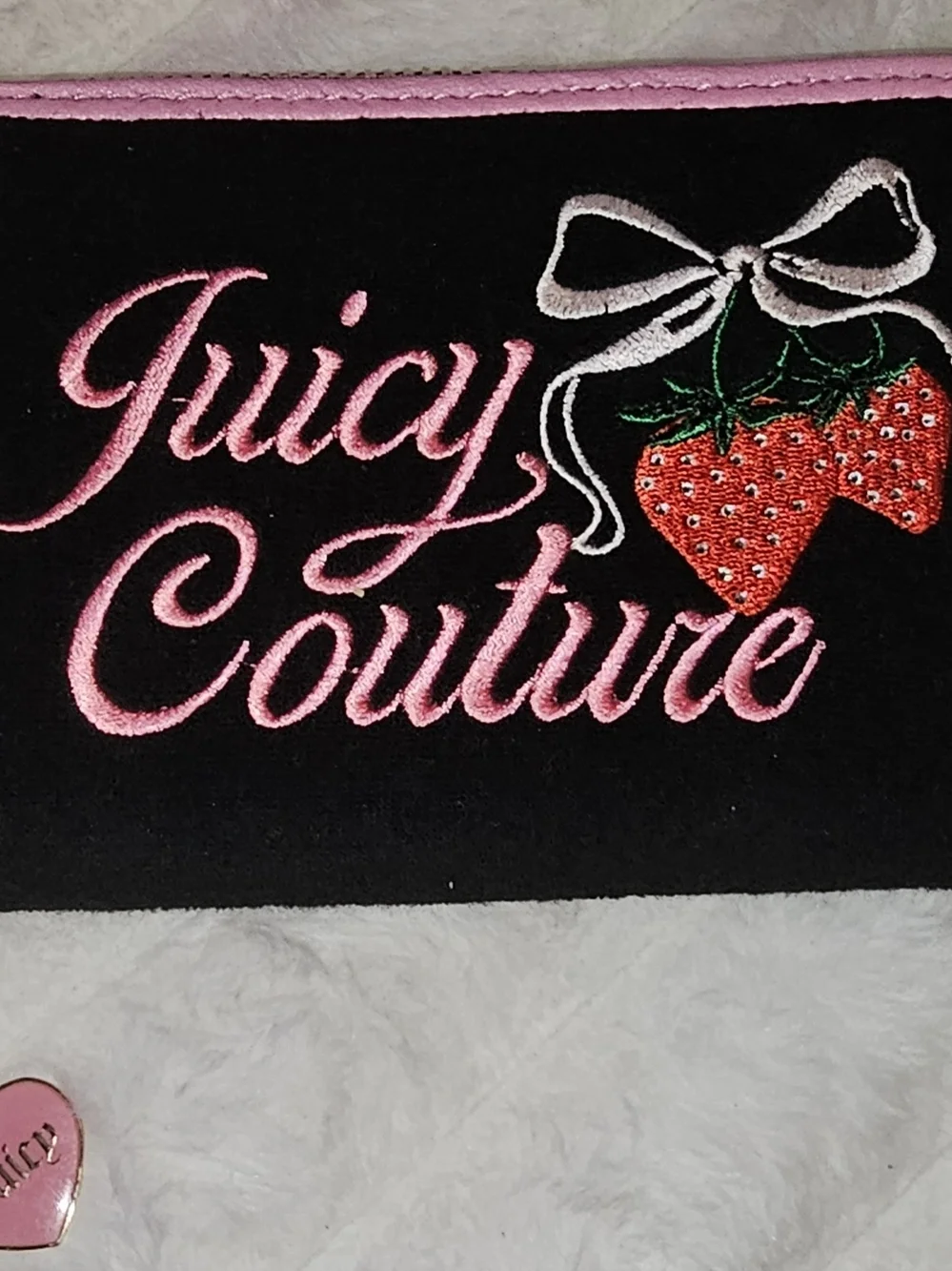 Juicy Couture Black & Pink Embroidered Zip Around Wallet